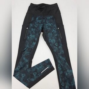 Athleta Women's Floral Print Performance Leggings Black/Teal Size XXS D-3381